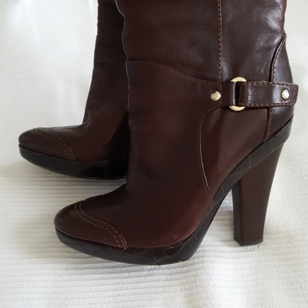 Marciano Brown Over-the-Knee Leather Boots with Dark Brown Trim